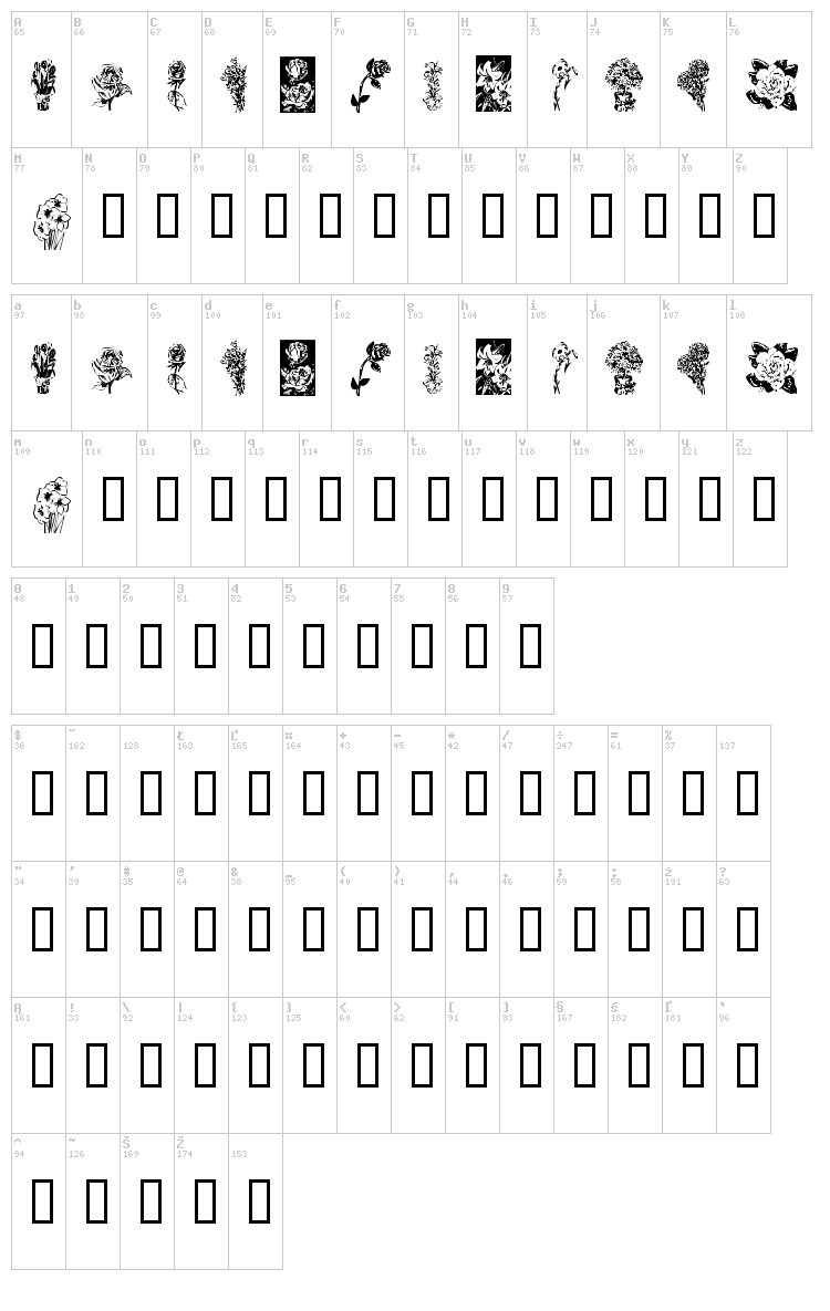 KR Beautiful Flowers font map